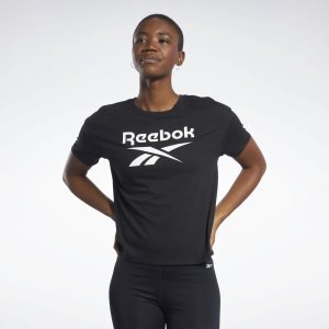 Koszulki Damskie Reebok Workout Ready Supremium Logo Czarne PL 86IMYEO